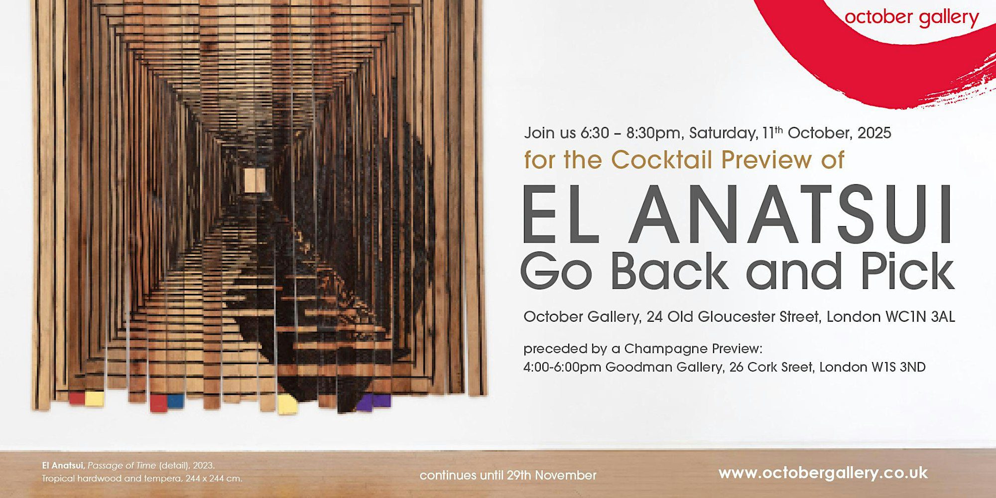 Cocktail Preview: El Anatsui: ‘Go Back and Pick’ at October Gallery