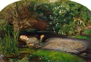 Ophelia by John Everett Millais, one of the most famous paintings by the Pre-Raphaelite Brotherhood