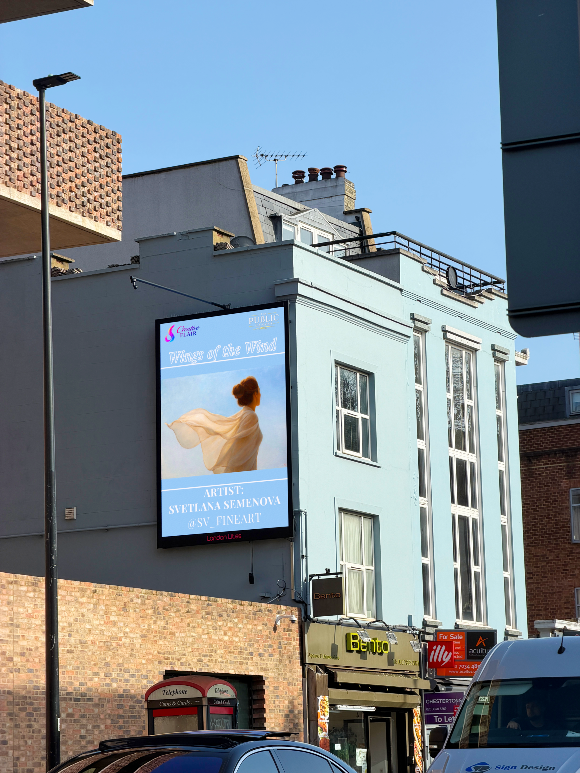 Affordable Art Fair Edition, work by Svetlana Semenova on a Battersea billboard