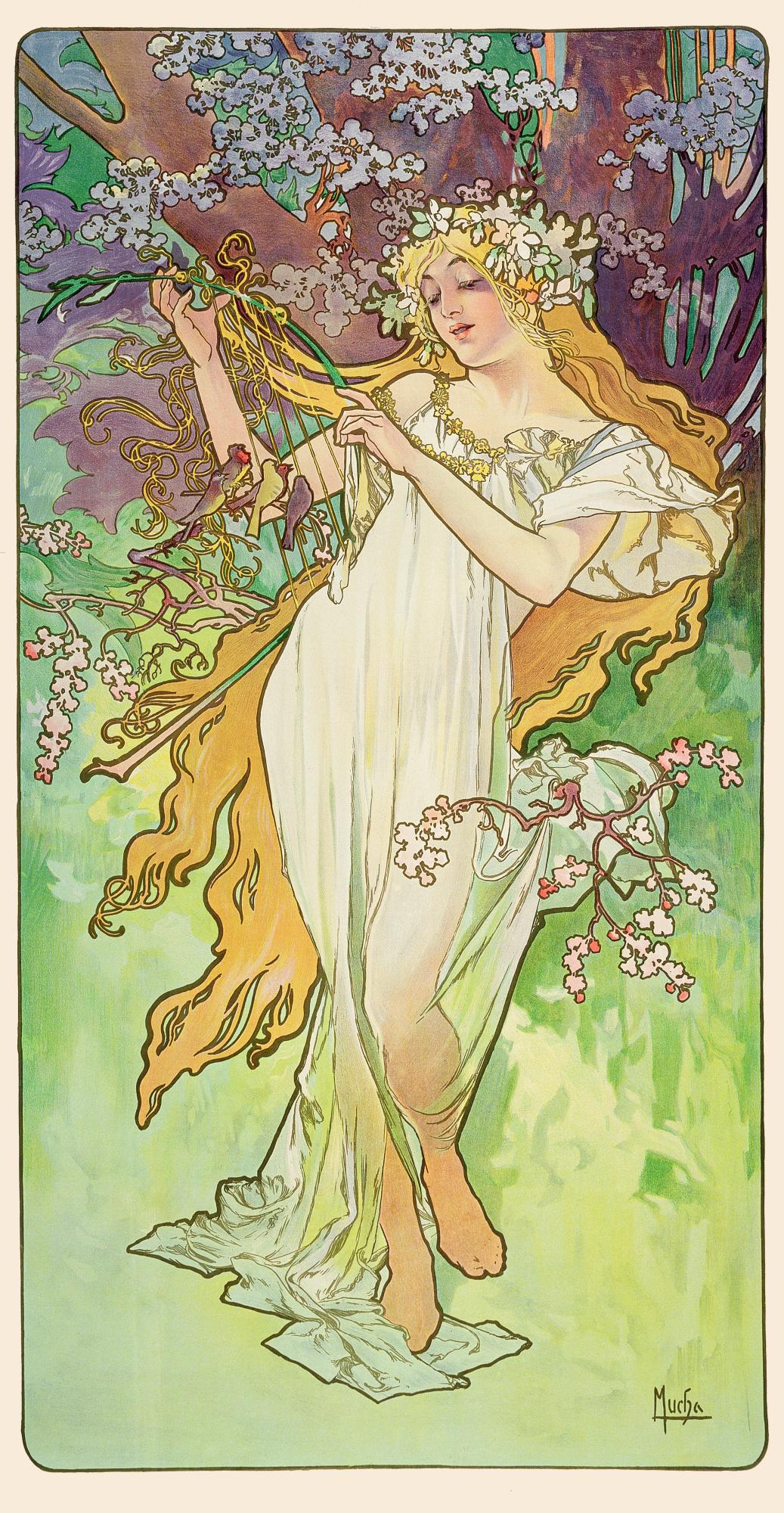 Spring from Mucha's Four Seasons showing organic Art Nouveau forms