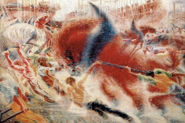 The City Rises by Umberto Boccioni, a landmark painting of the Futurism art movement
