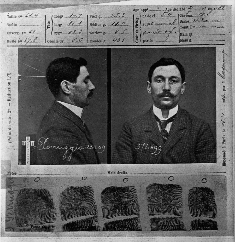Police mug shot of Vincenzo Peruggia, the man behind the Mona Lisa theft of 1911