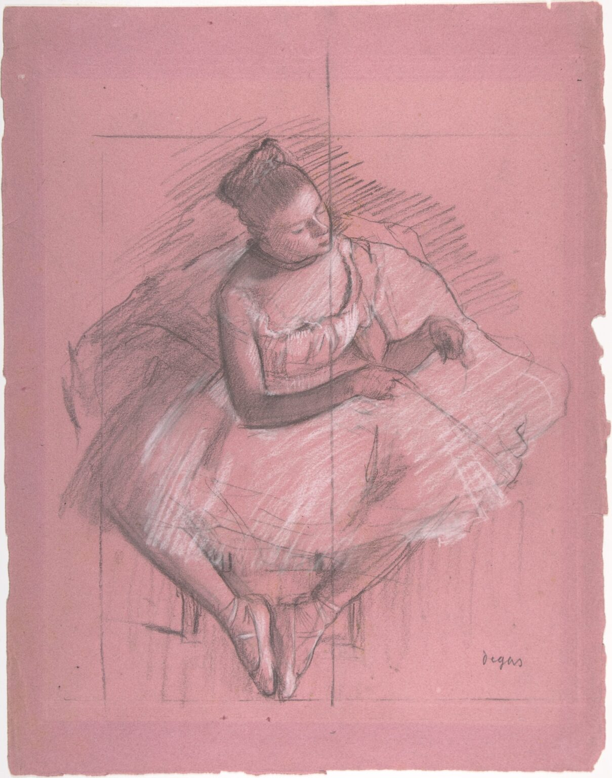 Gesture drawing tips illustrated by Edgar Degas's graphite and charcoal study of a seated ballet dancer