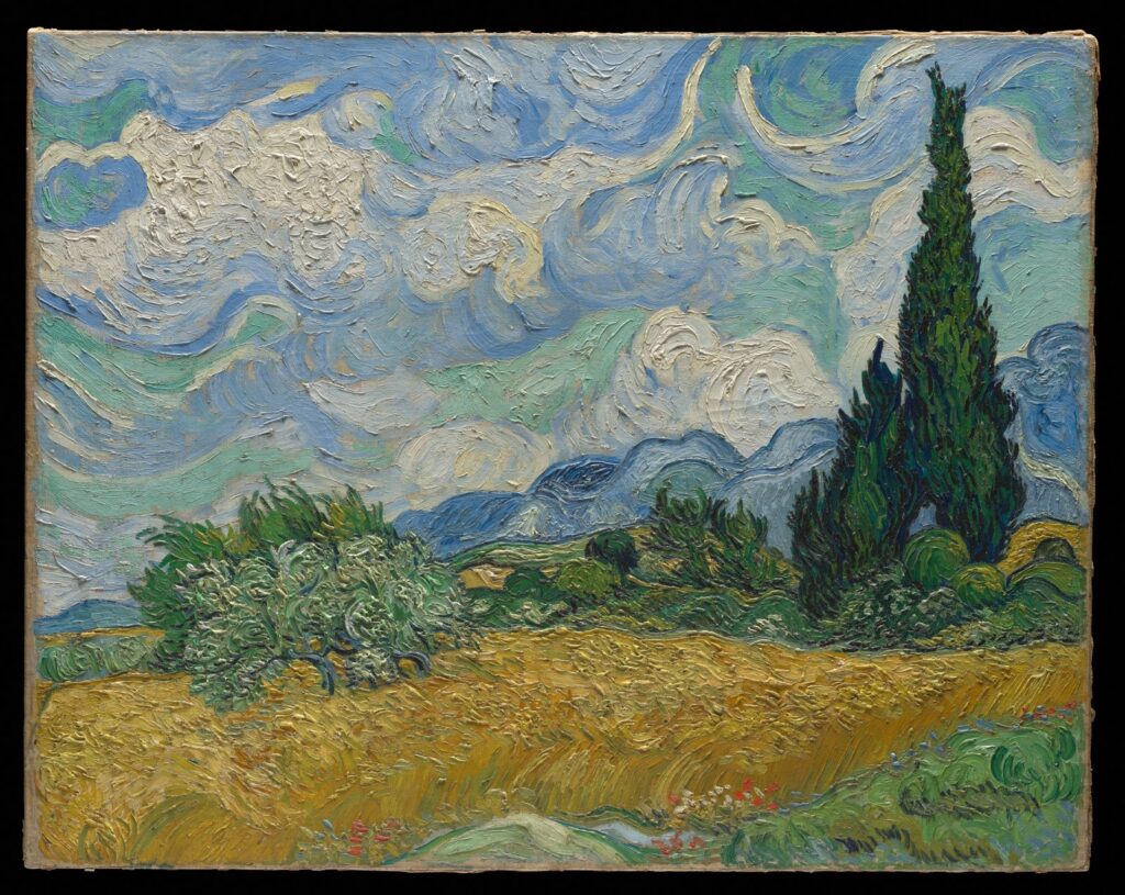 Van Gogh Wheat Field with Cypresses, painted at Saint-Remy in 1889