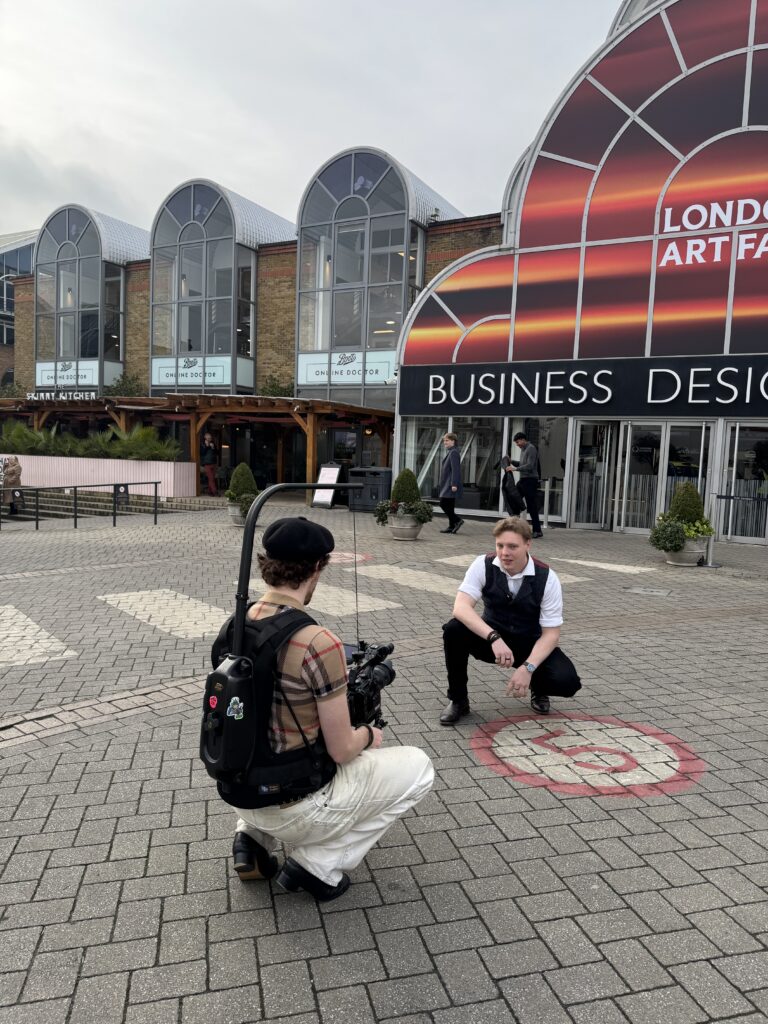 James Carter being filmed outside London Art Fair