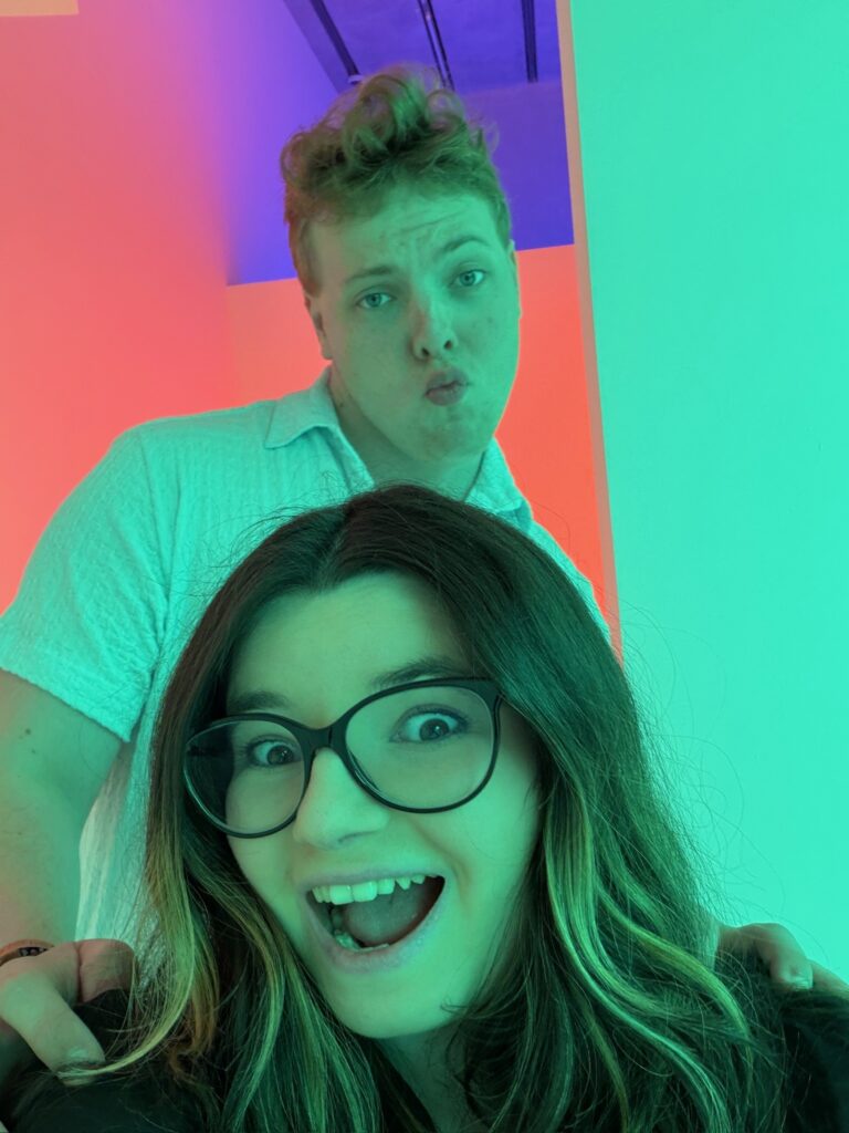 James Carter in a colourful light installation in Miami