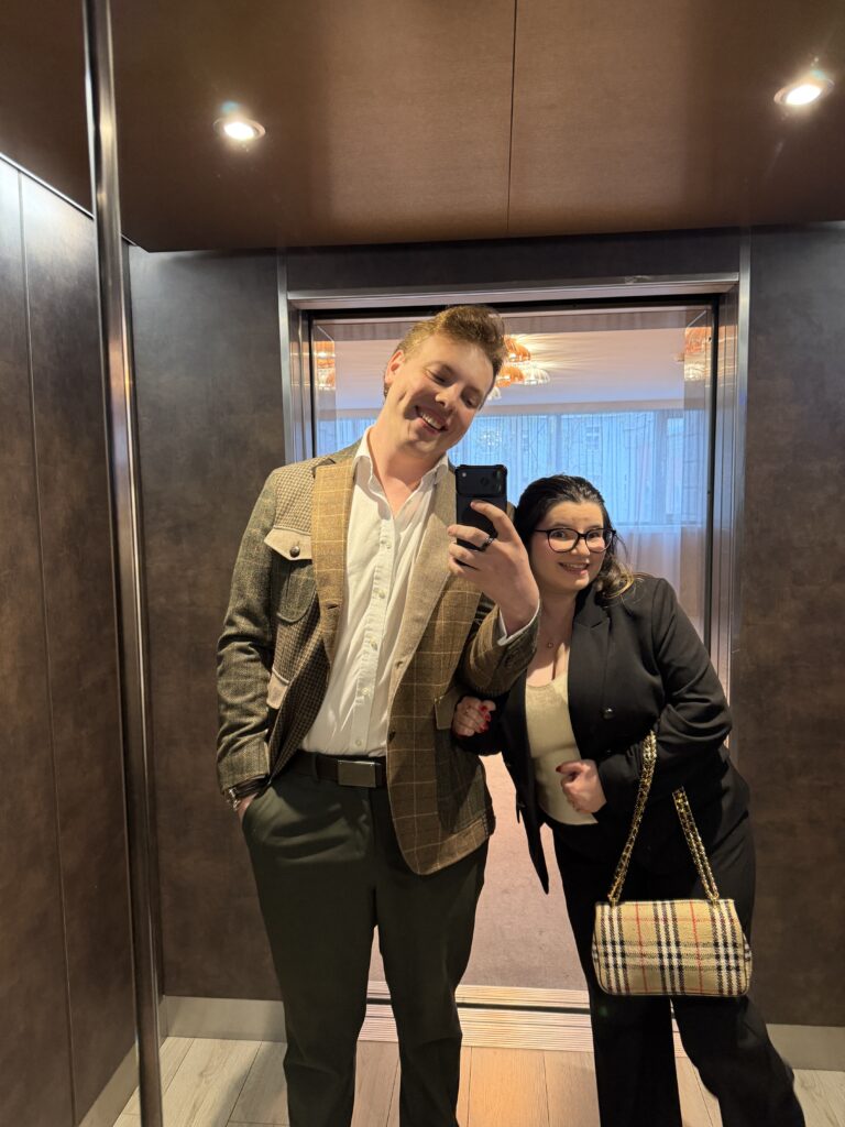 James Carter in a hotel lift mirror in Vienna