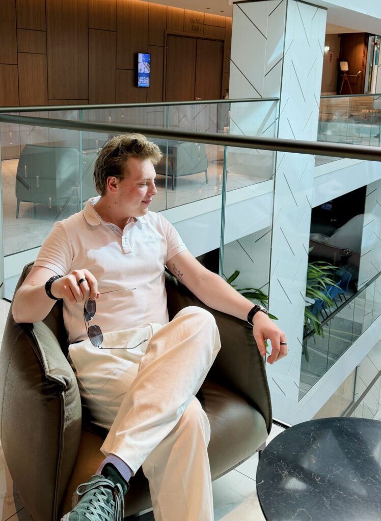 James Carter in a hotel lounge in Sofia, Bulgaria