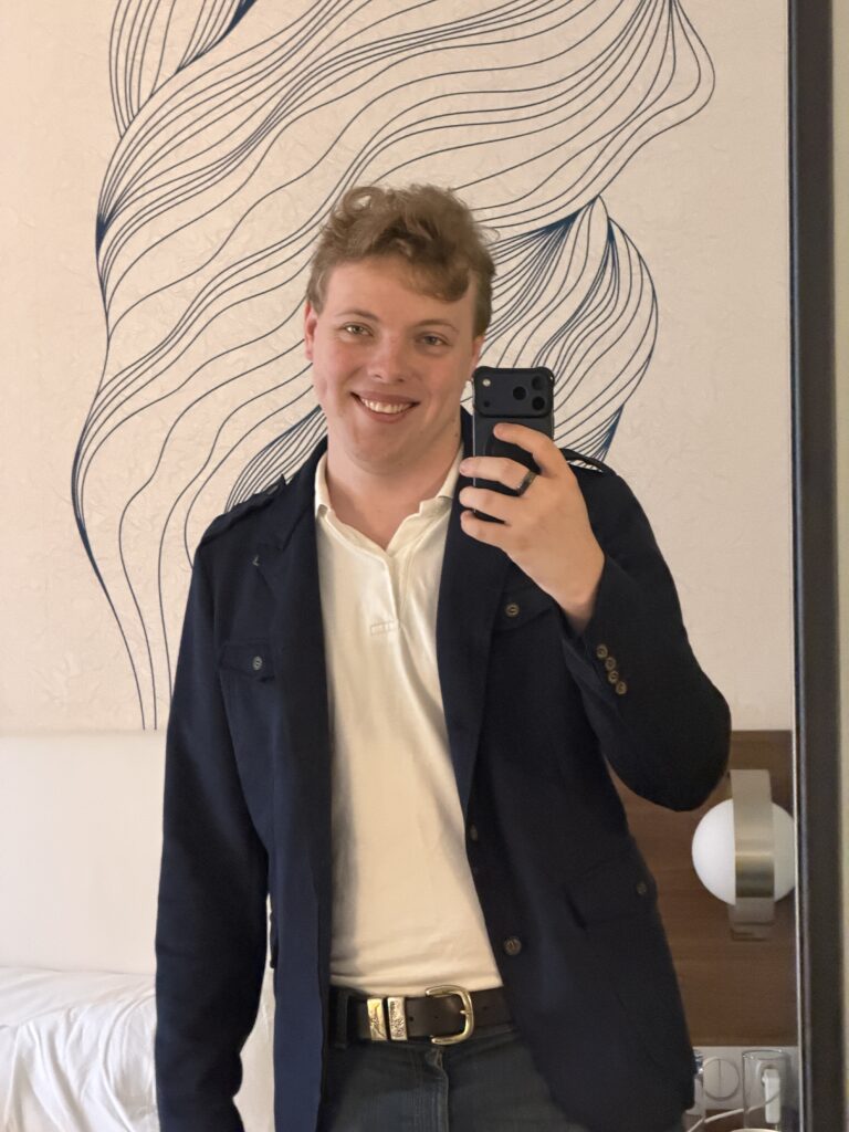 James Carter in a hotel mirror in Paris