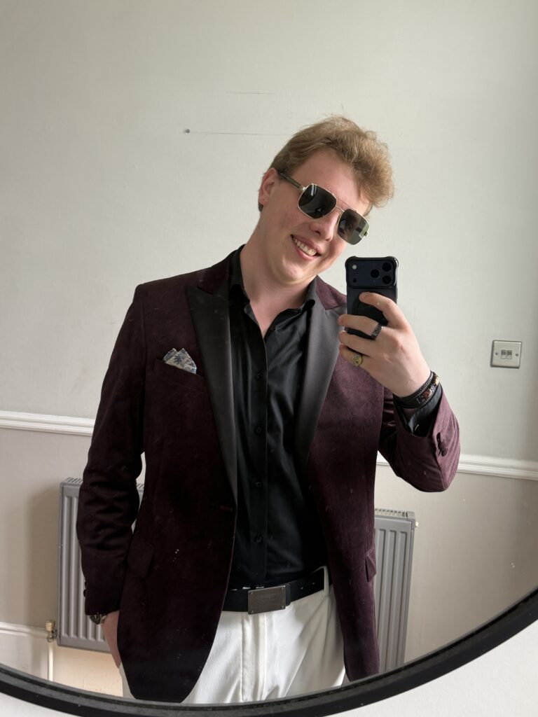James Carter in a velvet blazer