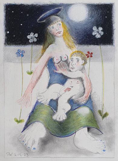6 Mother and Cild with flowers at Night. REMOVED FROM BINDER