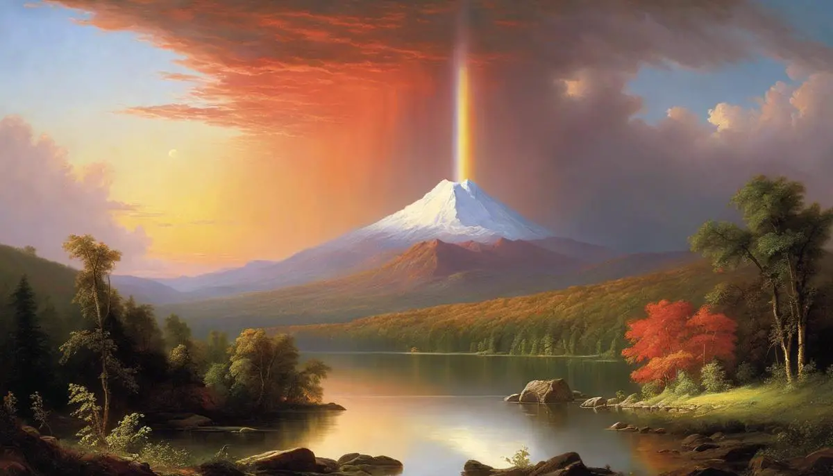 An image of Frederic Edwin Church's painting, showcasing a stunning natural landscape with vibrant colors and meticulous detail.