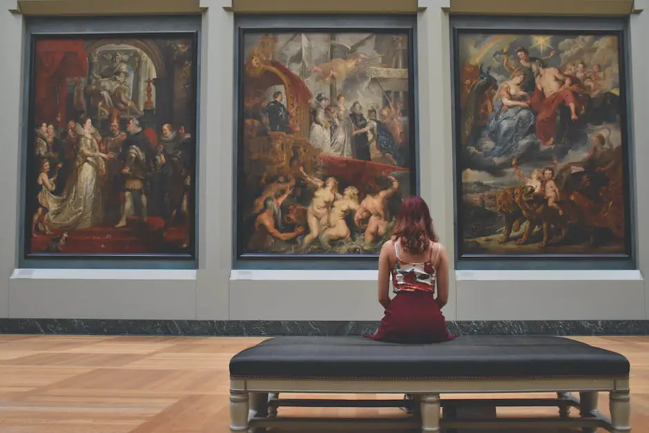 An image of a British gallery displaying various artworks and visitors engaging with them.