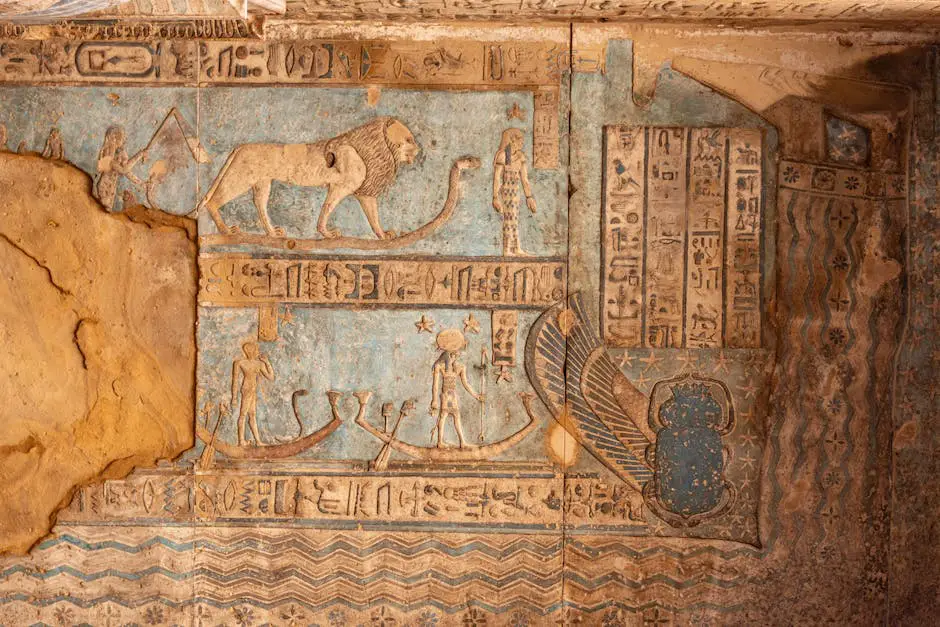 Ancient Egyptian art depicting gods, animals, and hieroglyphics, serving as a window into their culture and beliefs