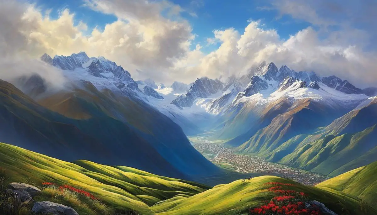 An image of Church's Heart of the Andes, a landscape painting depicting the lush and varied landscape of the Andes Mountains.