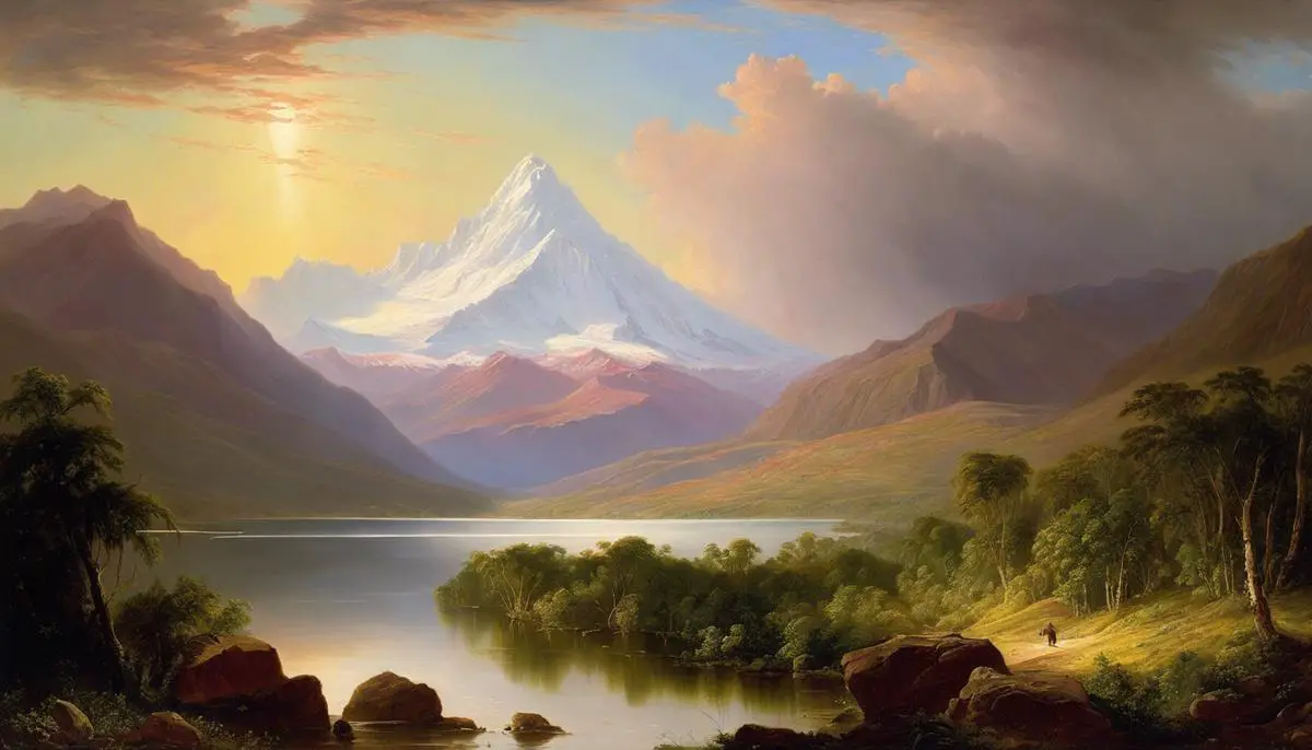 A breathtaking painting of the Andean landscape by Frederic Edwin Church, showcasing the beauty of nature amid the turmoil of the 19th century.