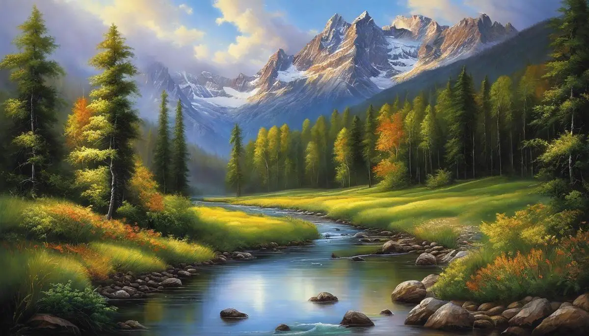 A majestic landscape painting showcasing nature's grandeur.