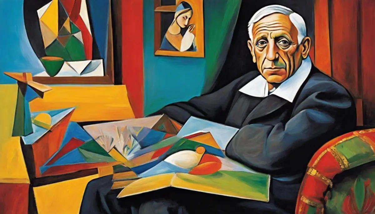 A vibrant image illustrating Picasso's early life, showcasing his love for art and his journey of artistic mastery.