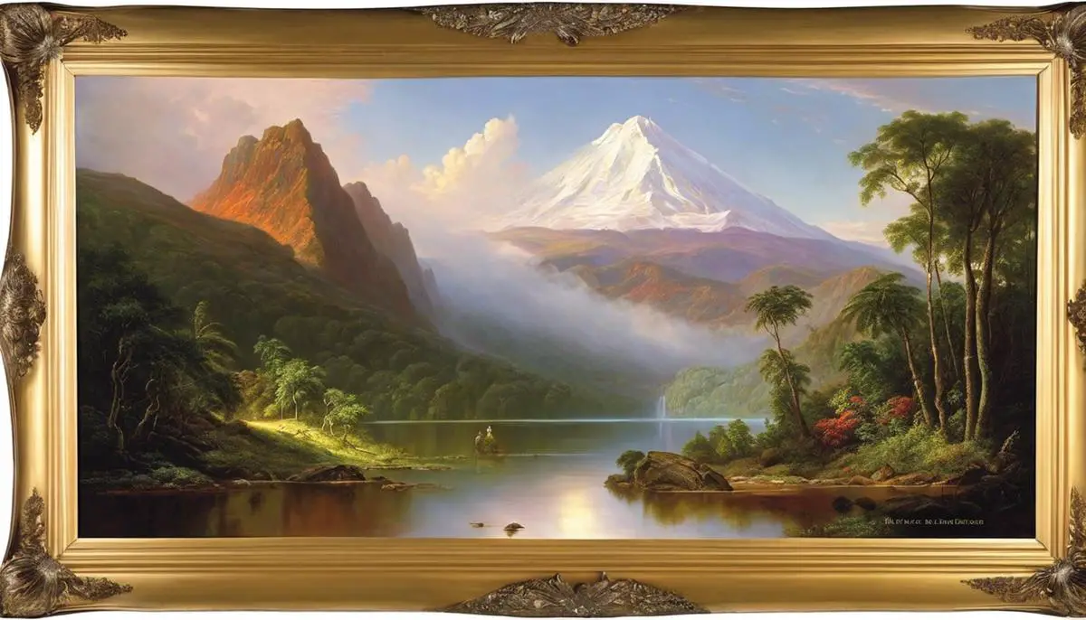 An image depicting the diverse landscapes that inspired Frederic Edwin Church's art, from luscious havens and tropic jungles to looming mountains and vast tundras.