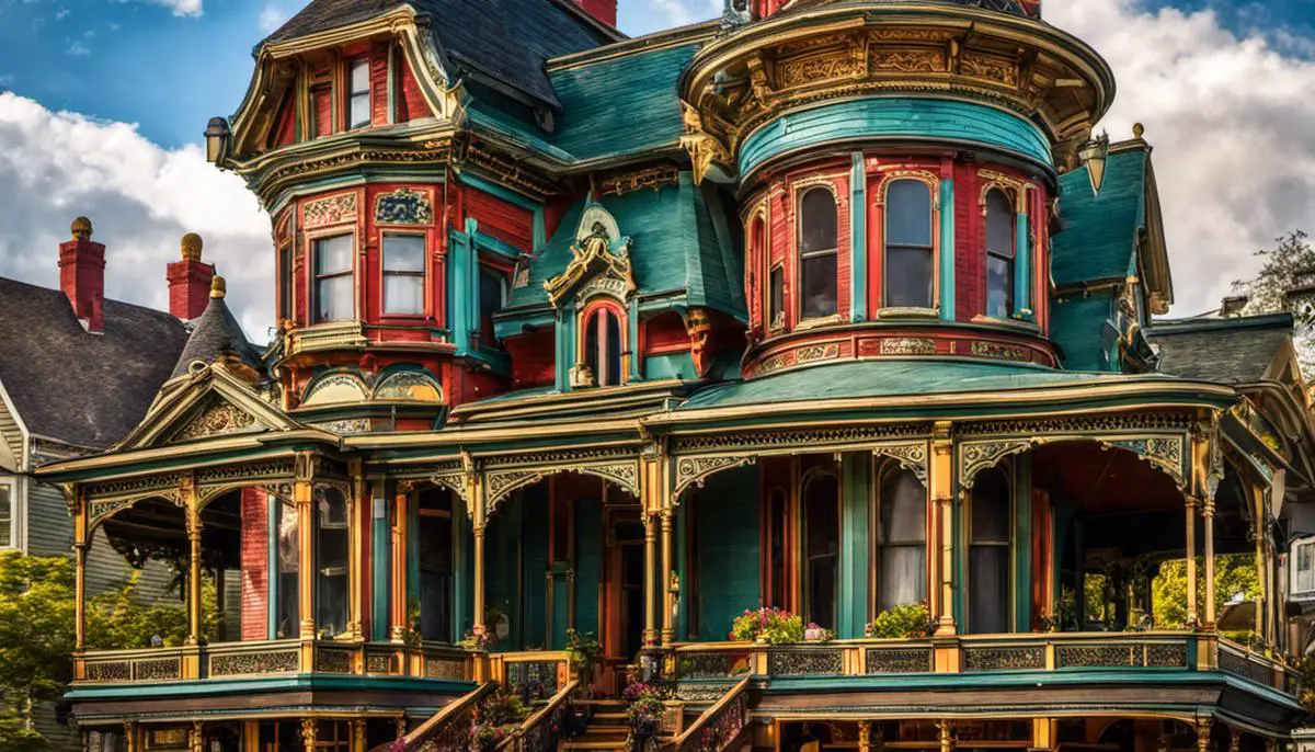 An image showcasing various Victorian artworks and architectural structures with intricate details and vibrant colors